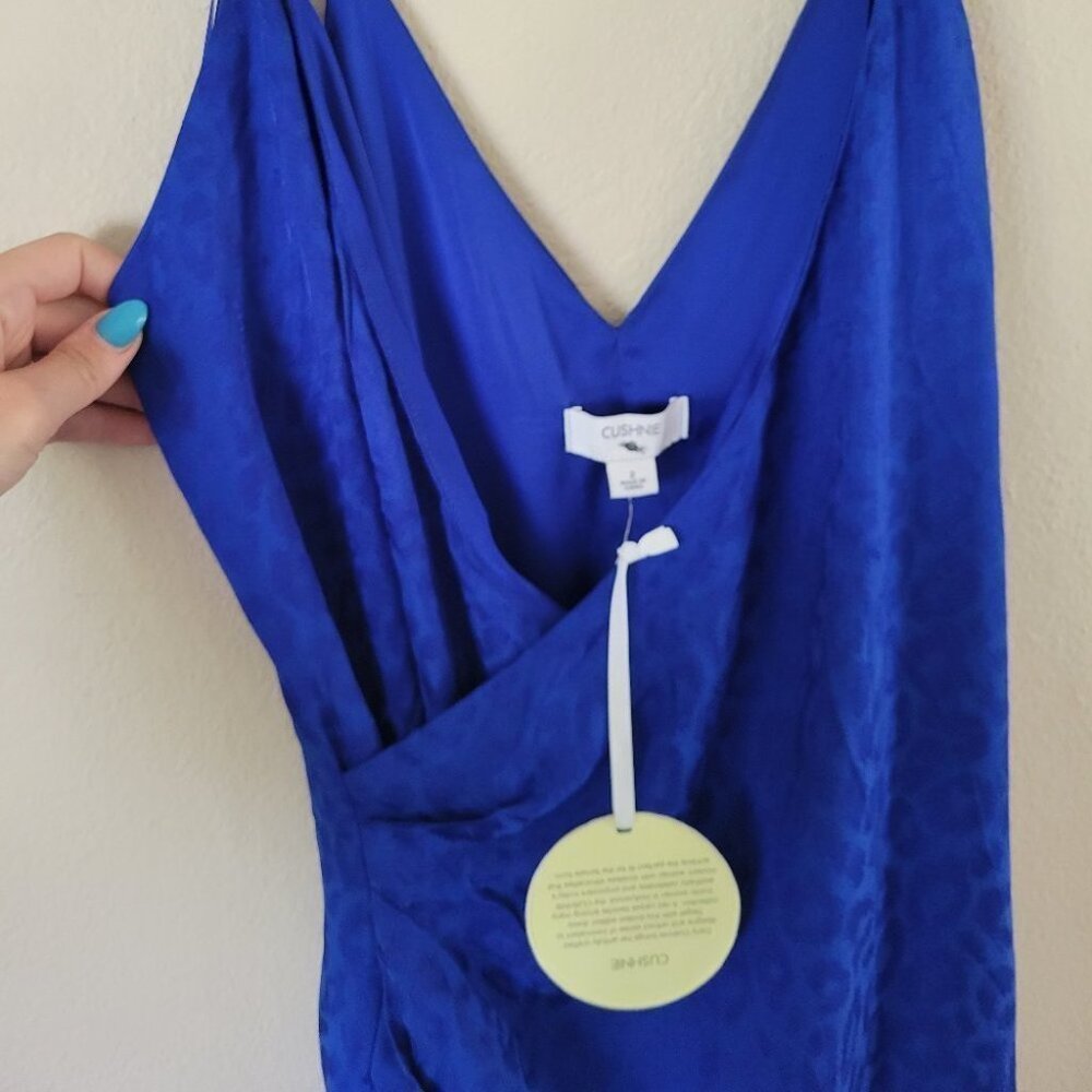 NWT CUSHNIE for Target Leopard Print Wrap Slip Dress Satin Sexy Royal Blue Sz 2 - Picture 3 of 14